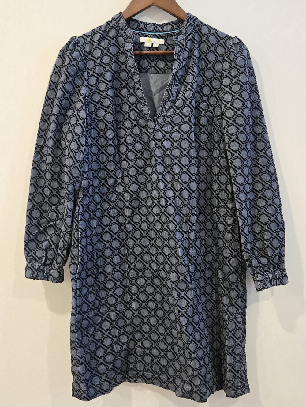 Boden blue corduroy belted Dress Sz 8 P Petite Womens Chainlink Preppy Classy